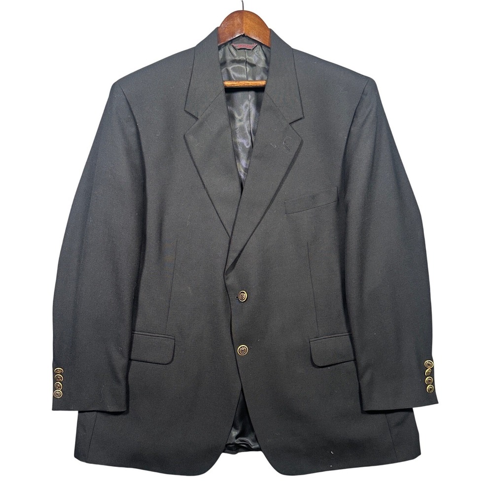 Etienne Aigner Blazer Sport Coat Mens 50L‎ Black Wool Blend Gold Buttons